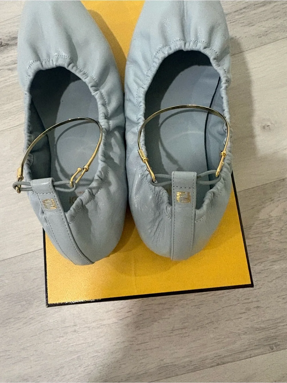 Fendi Pale Blue Leather Ballerina Flat with Gold Hoop